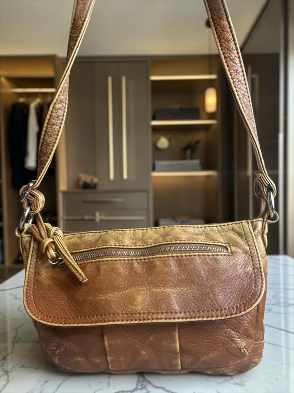 Fossil Chestnut Brown Pebbled Genuine Leather Shoulder Bag - Picture 1 of 1